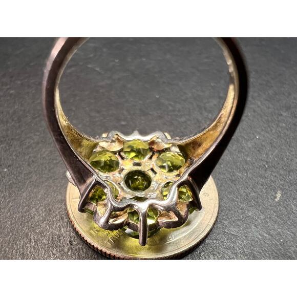 Vintage peridot and aquamarine sterling silver cluster ring size 7 - Picture 3 of 16